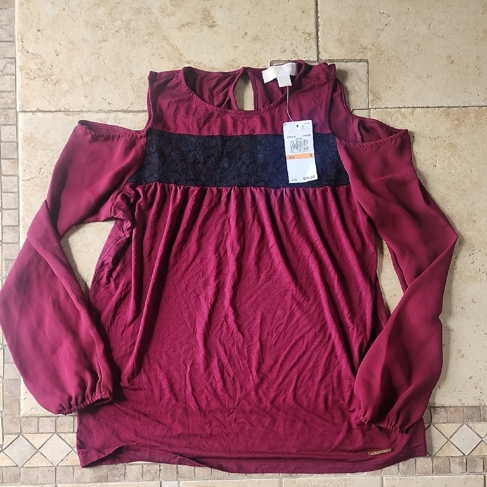Michael Kors Women's Burgundy Cold Shoulder Top